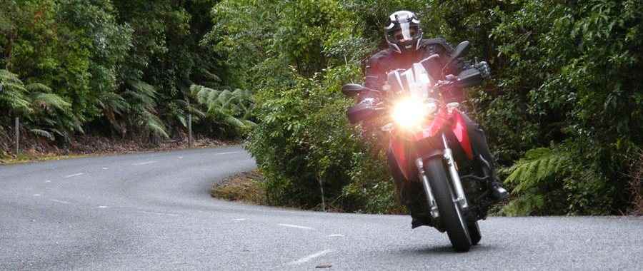 Motorbike on a twisty New Zealand road